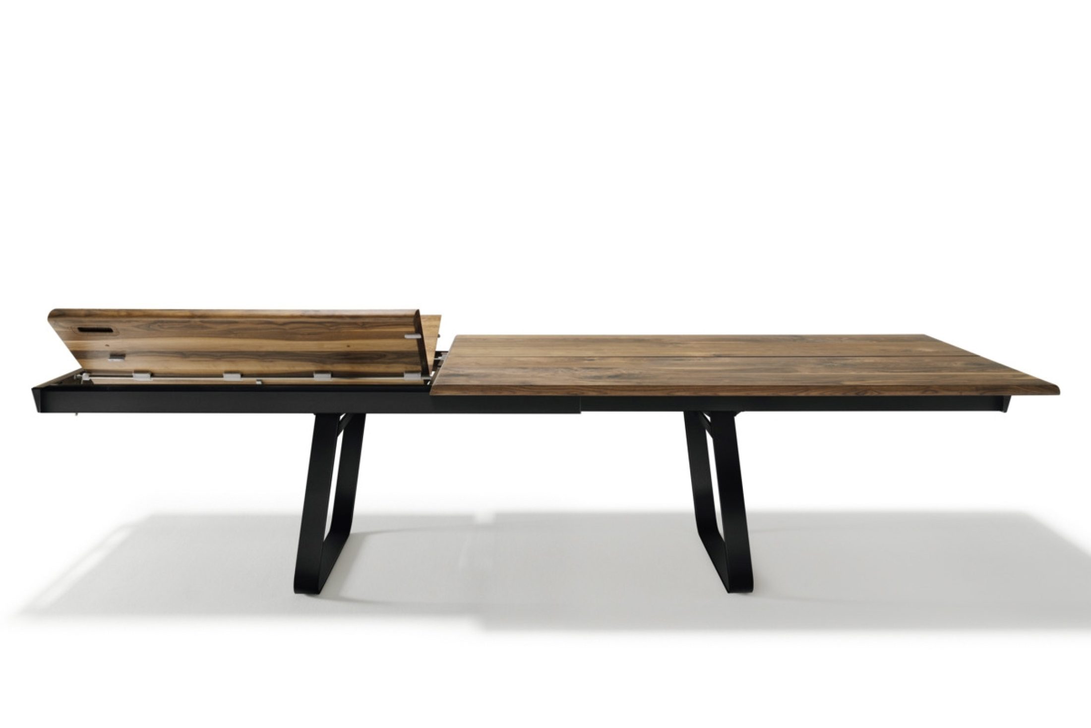 TEAM7 nox Tisch Nuss Auszugsfolge Frontal mit Aufsicht 02 schwarz